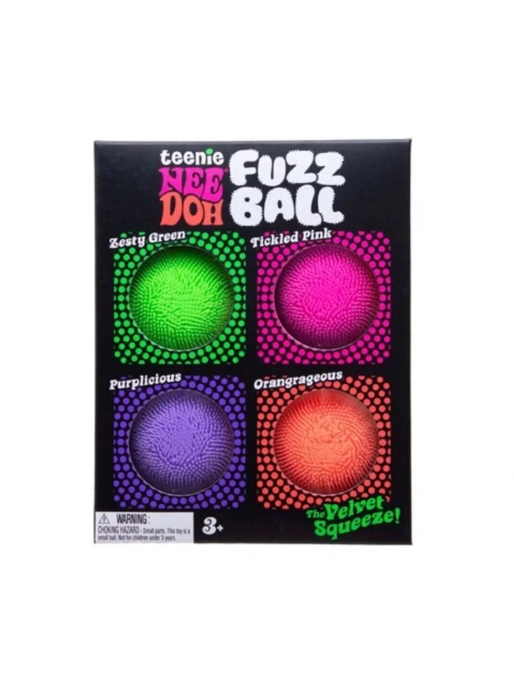 Teenie Nee Doh Fuzz Ball 4-Pack - Green, Pink, Purple, Orange